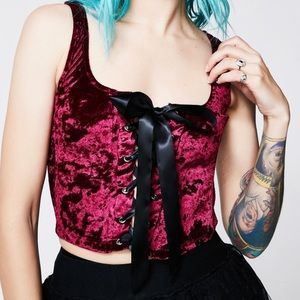 DOLLS KILL WINE VELVET LACE-UP BUSTIER